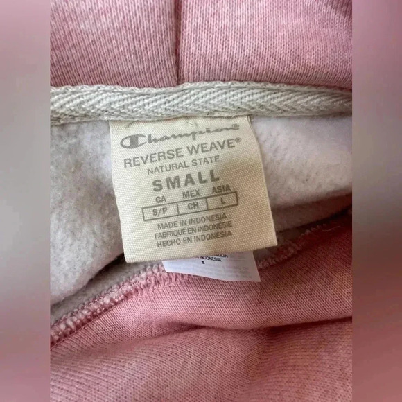 CHAMPION Vintage Reverse Weave Natural State Cropped Oversized Hoodie Pink Sz S - Picture 12 of 16
